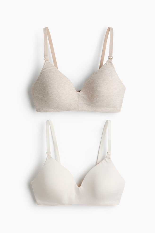 MAMA Set van 2 padded voedings-bh's van katoen - Lichtbeige gemêleerd/wit/Zwart/lichtbeige/Beige gemêleerd/lichtroze/Lichtgrijs gemêleerd/wit - 1