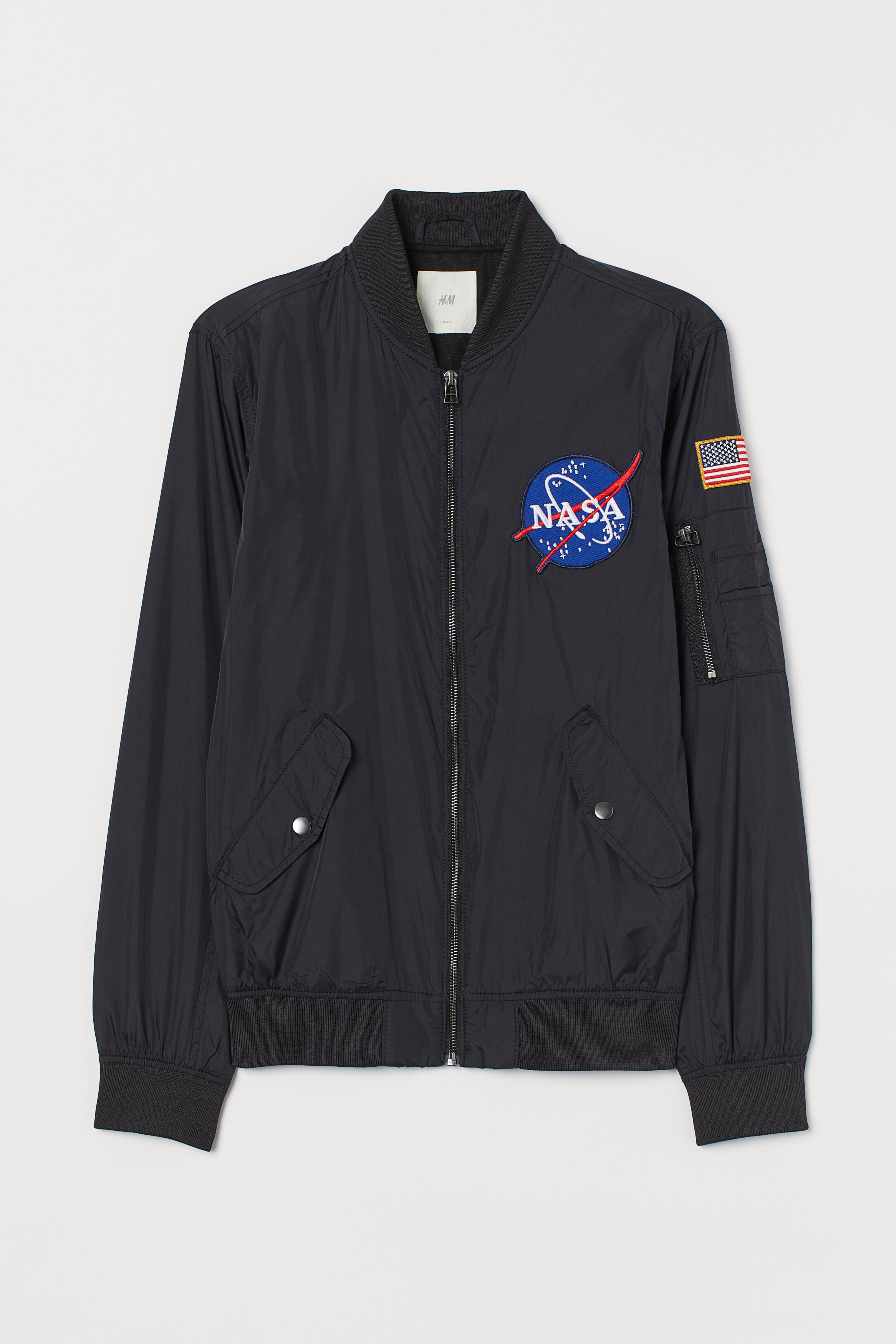 Nylon Bomber Jacket Black NASA Men H M CA