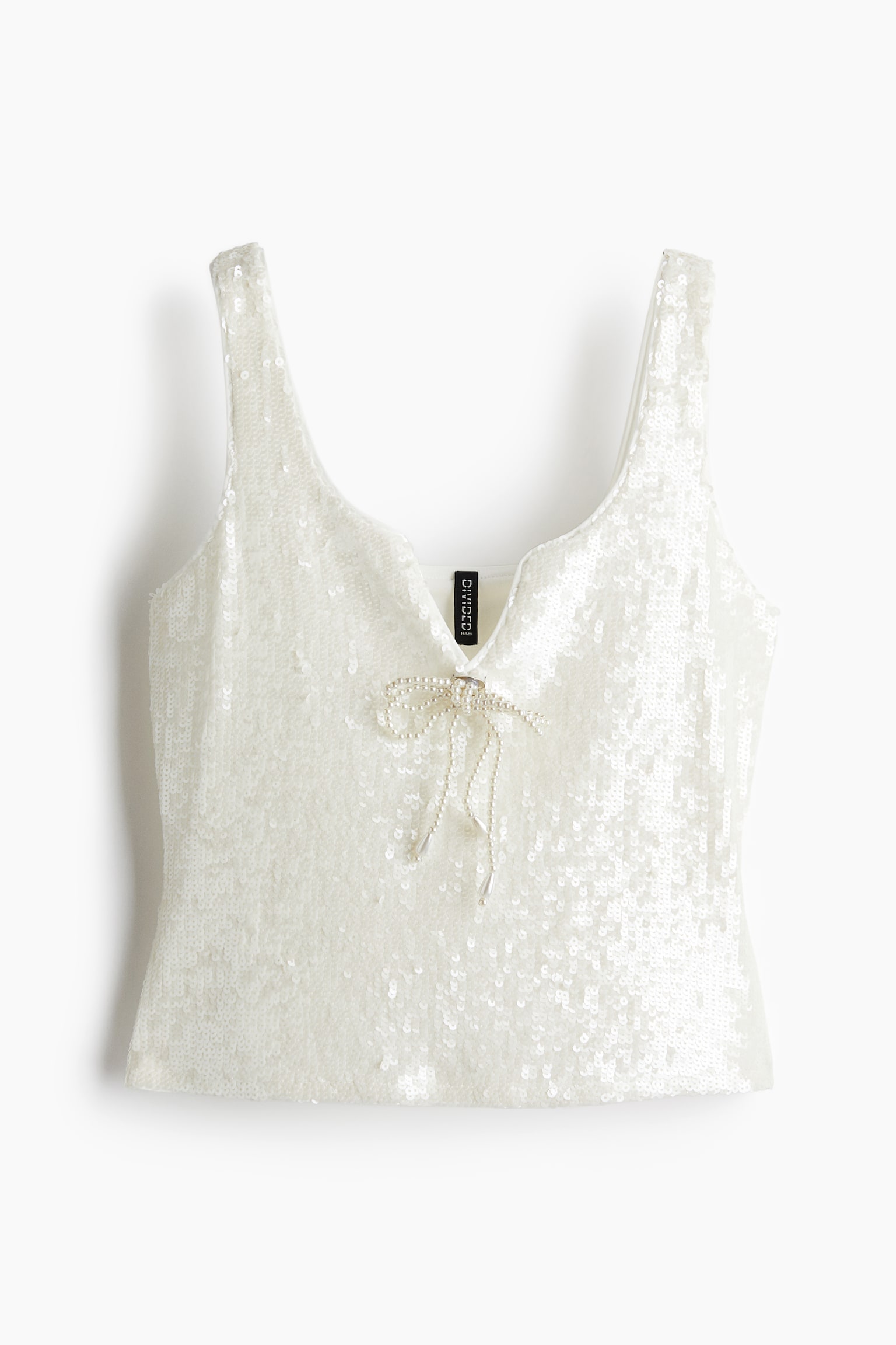 Bow-detail sequined top - Cream/Black - 1