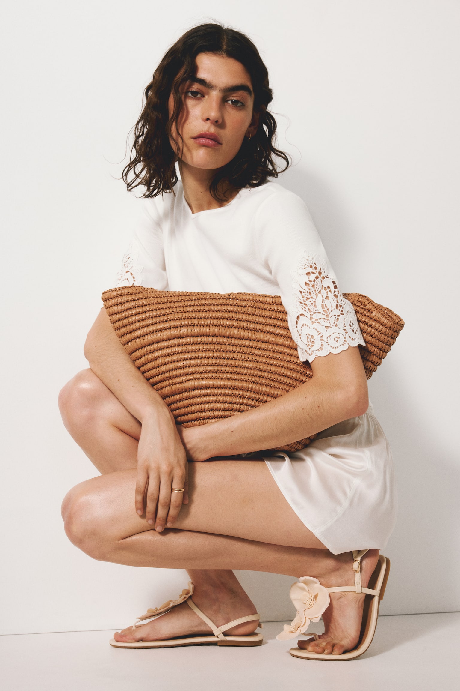 Ribbed lace-inset top - White/Dark brown/Light pink/Black - 3