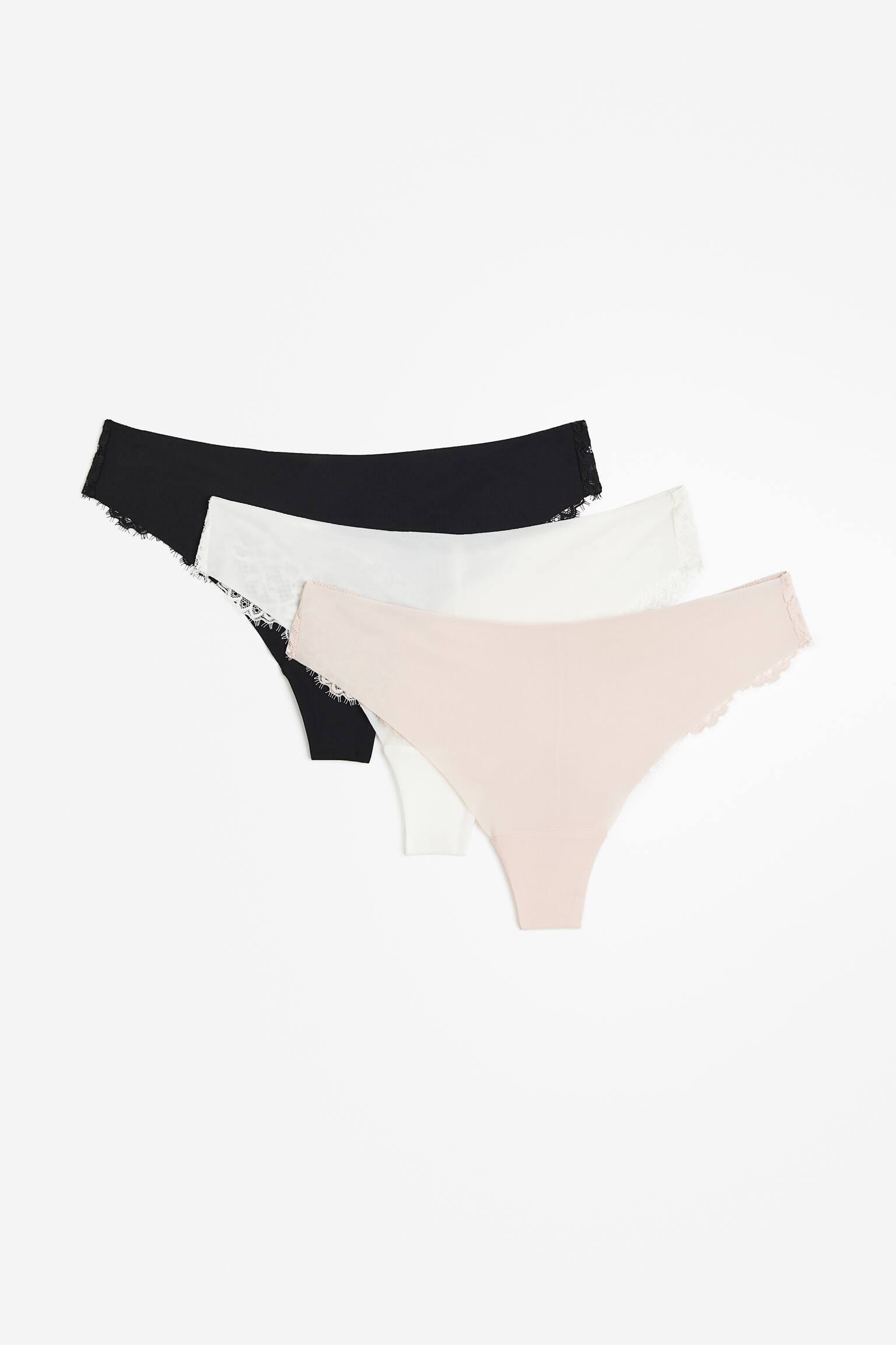 Bộ 3 quần lót kiểu Brazil không lộ - Màu đen/Trắng/Hồng nhạt - 1