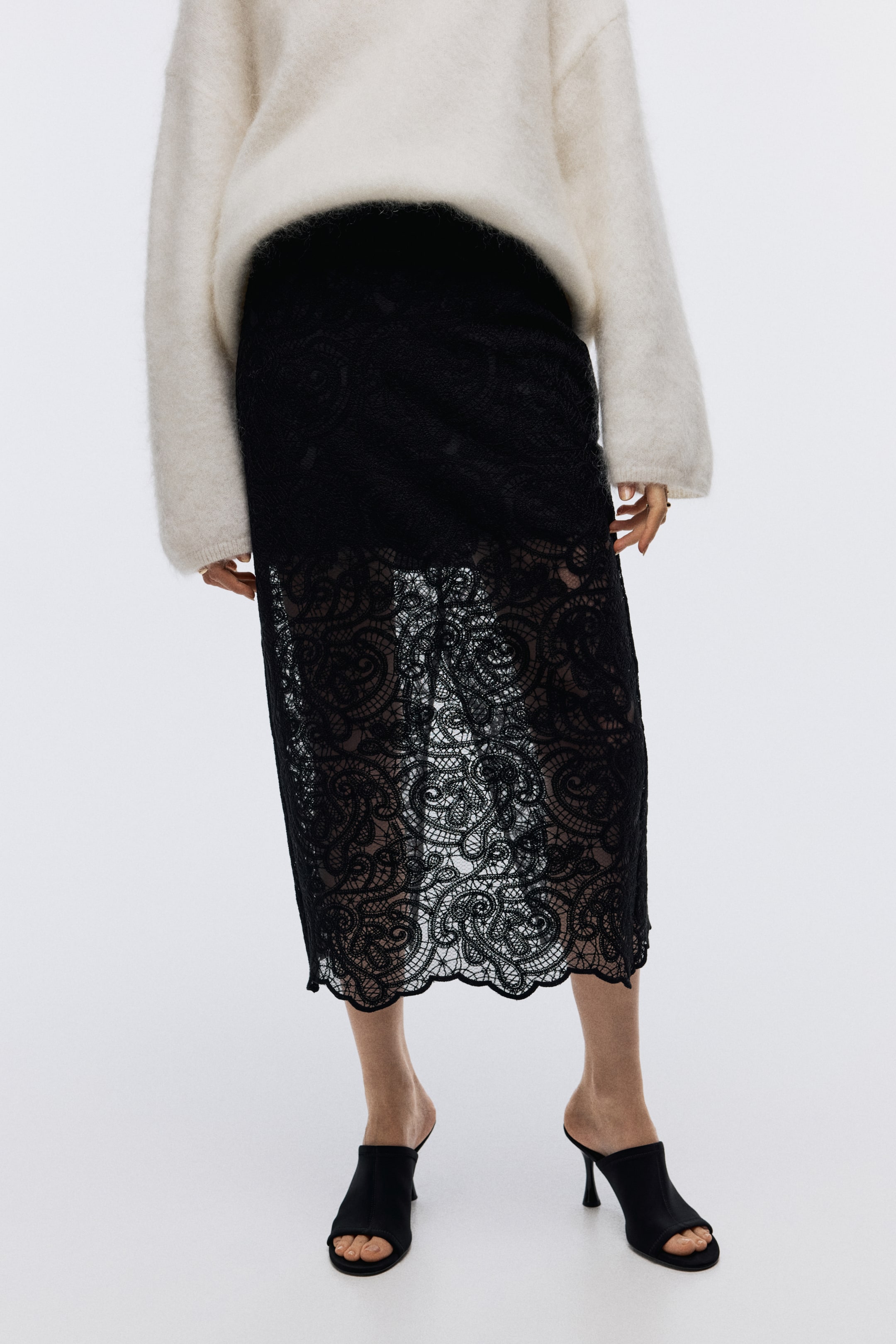 Ampliar la imagen: Falda de tubo en encaje - Black - Ladies | H&M MX 1