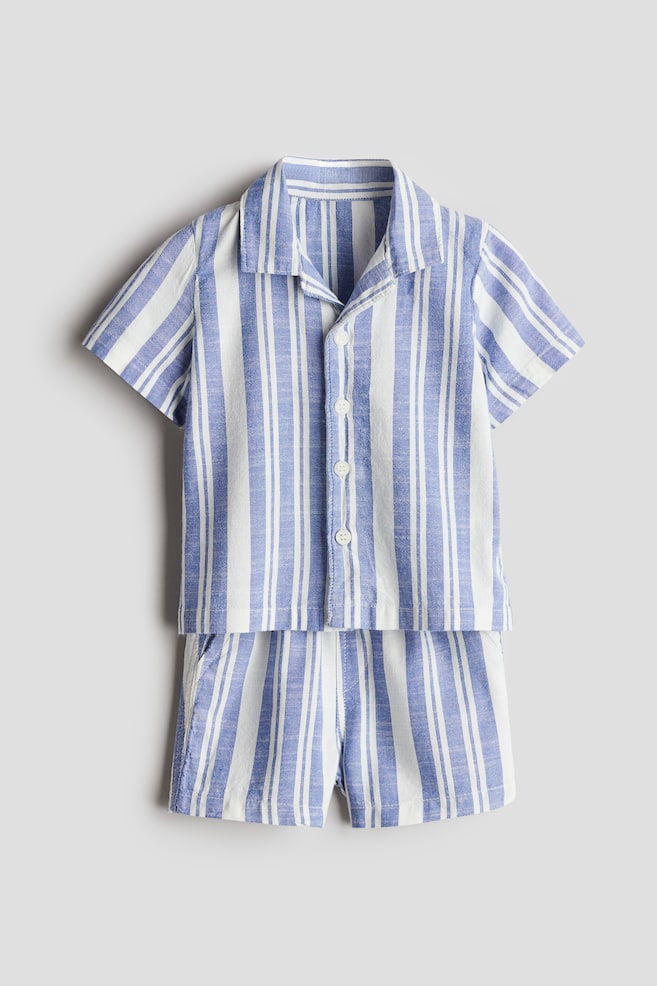 2-piece Print Cotton Set - Blue/Stripe/Green/Stripe - 1