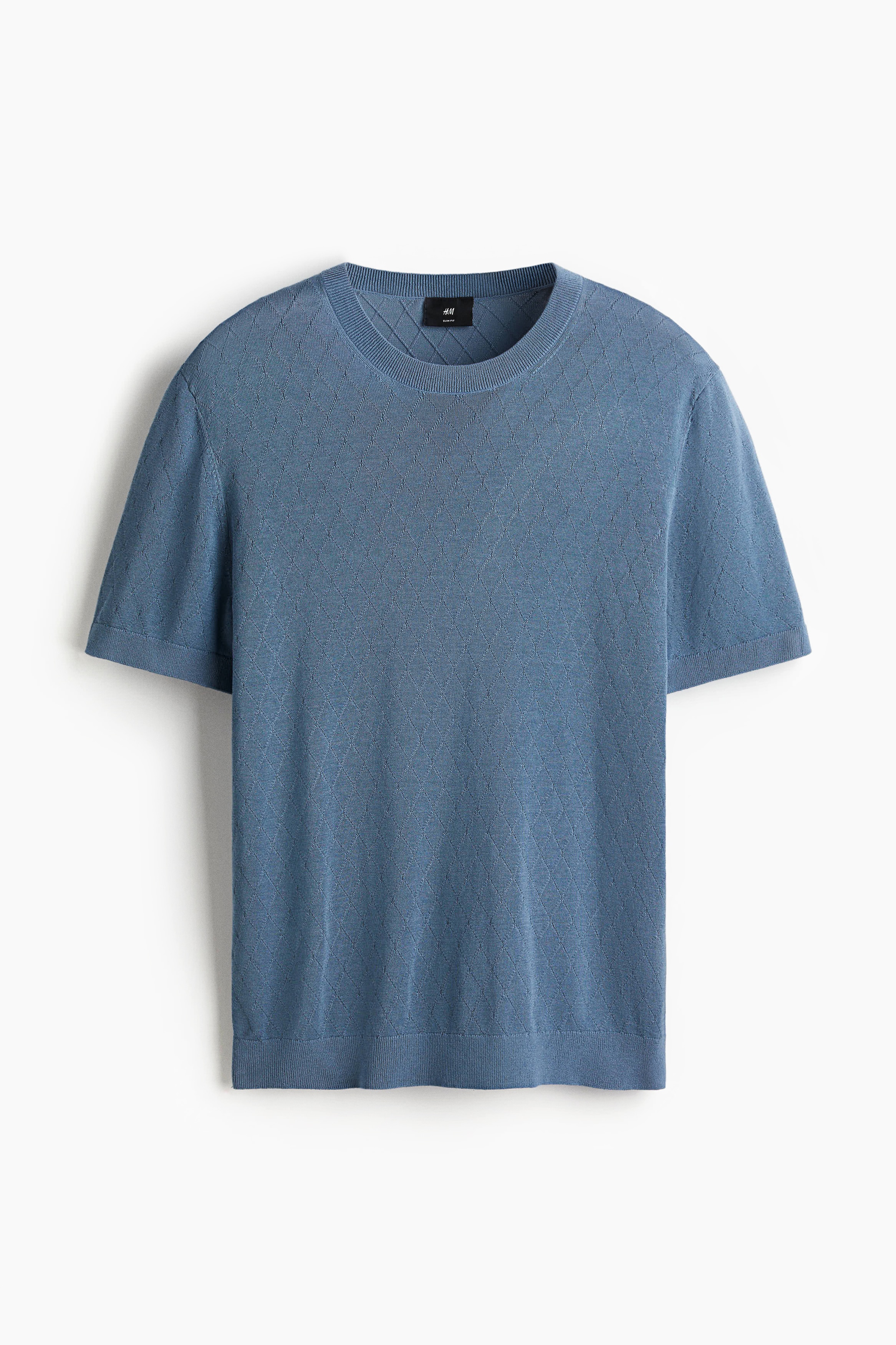 Slim Fit Knitted T-shirt - Blue/Navy blue