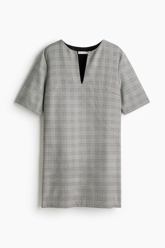 Short-Sleeved Dress - Black/houndstooth pattern/Black - 1