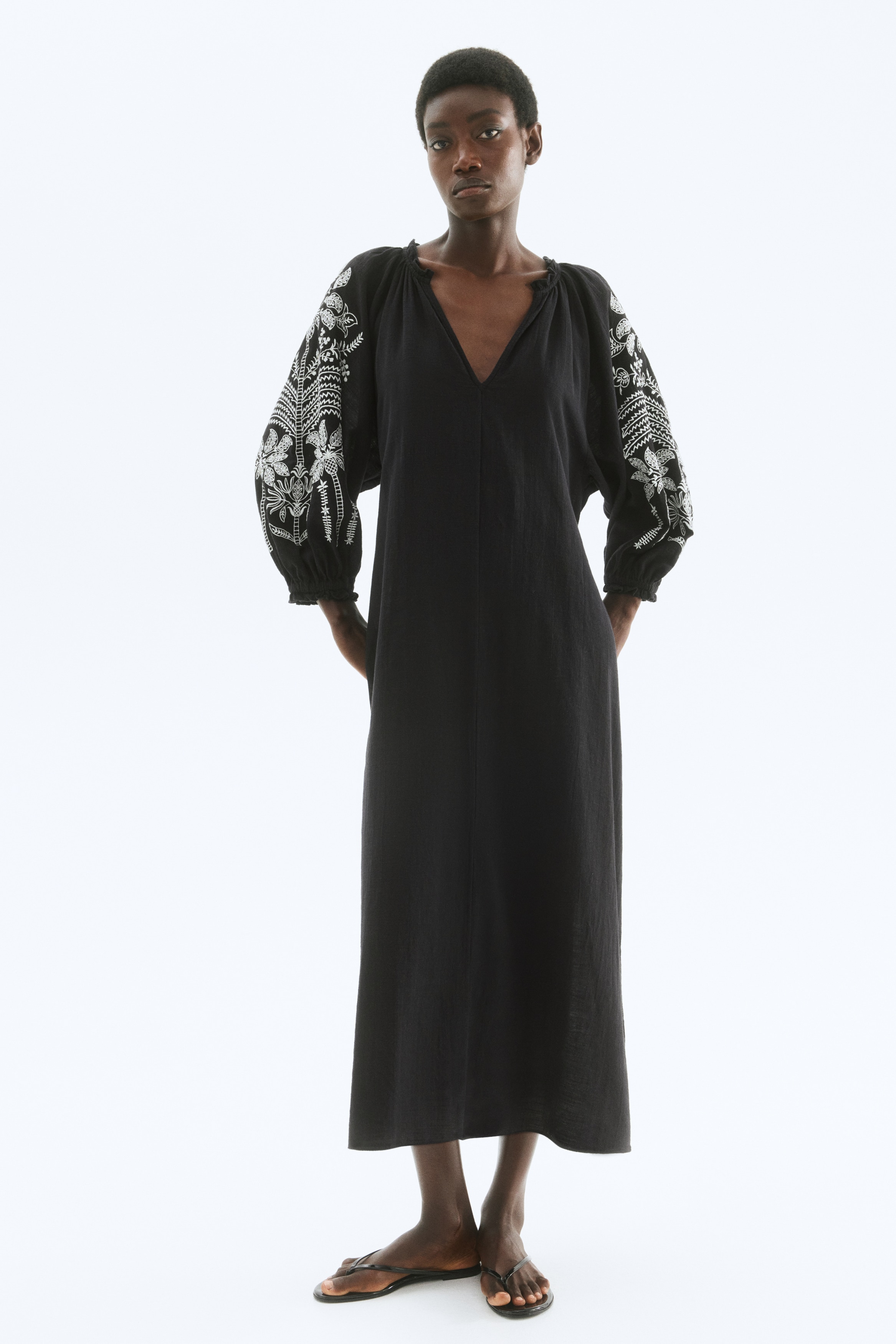 h&m black embroidered dress SURF&Palms Waffle Embroidered Dress main image 1