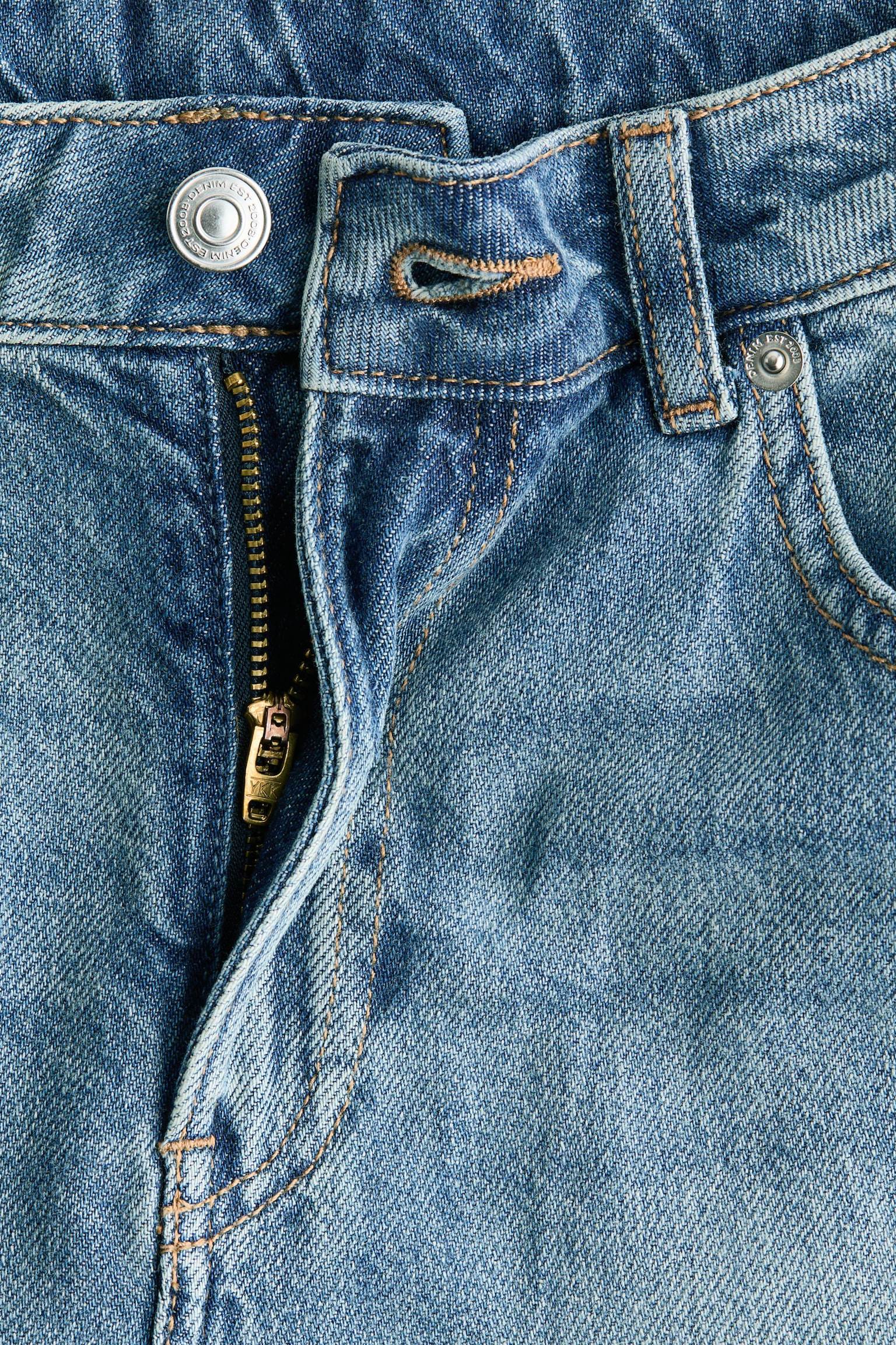 Baggy Regular Waist Jeans - Washed Denimblau/Weiss/Hellgrau/Hellbeige - 6