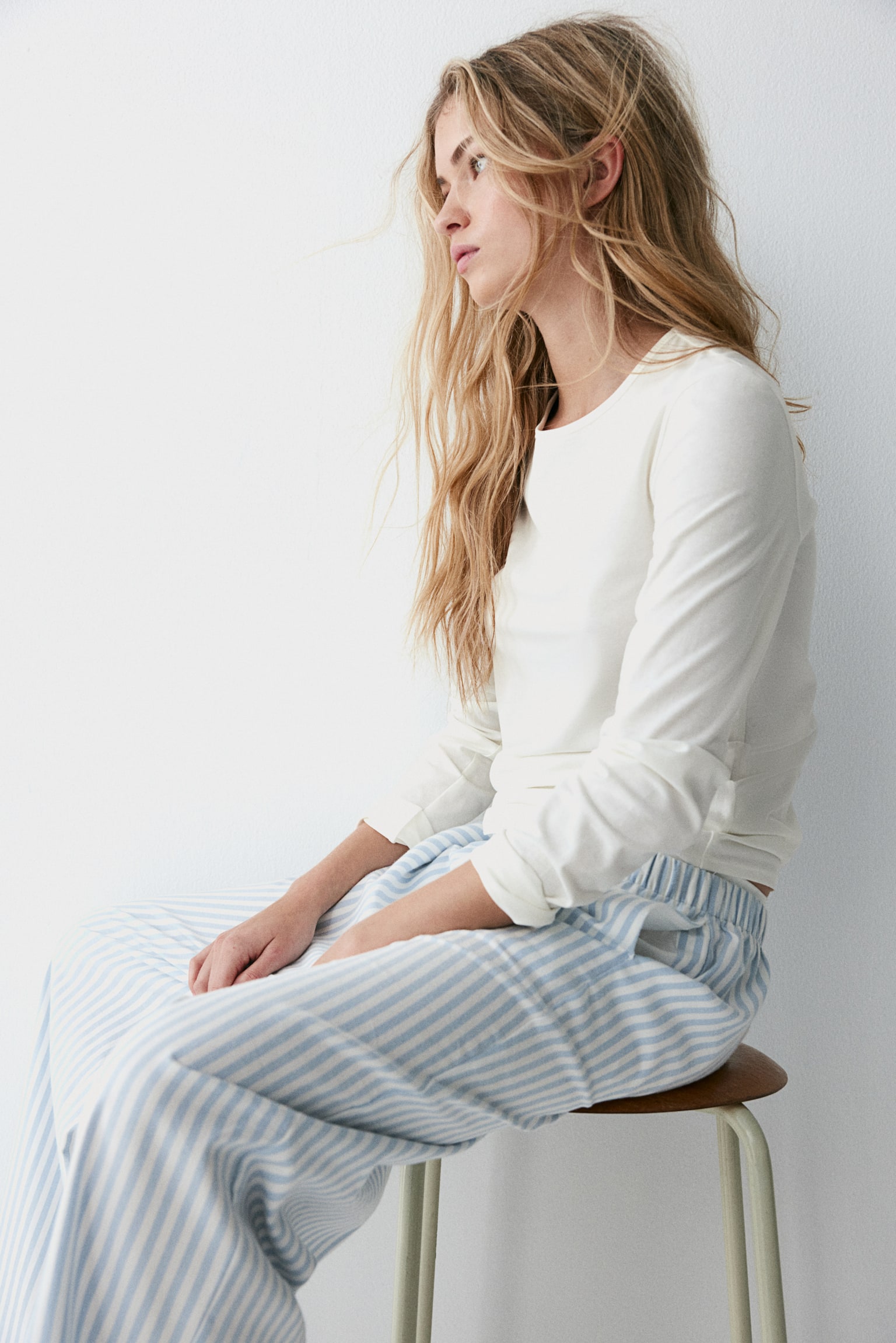 Pyjamas - White/Light blue striped/Light grey marl/Striped - 1