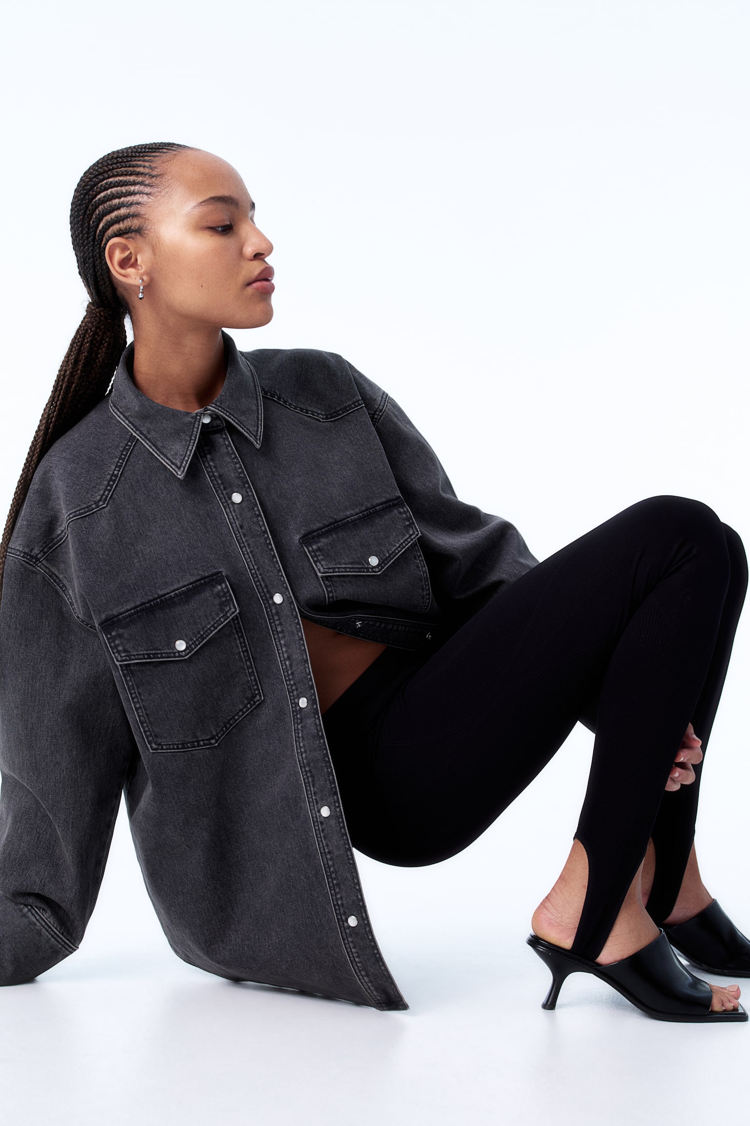 Oversized denim shirt - Black/Light denim blue - 5