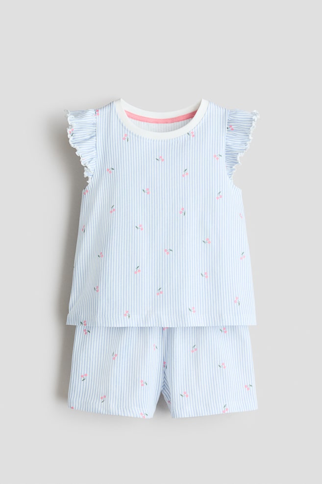 Patterned cotton pyjamas - Light blue/Striped/Light pink/Strawberries - 1