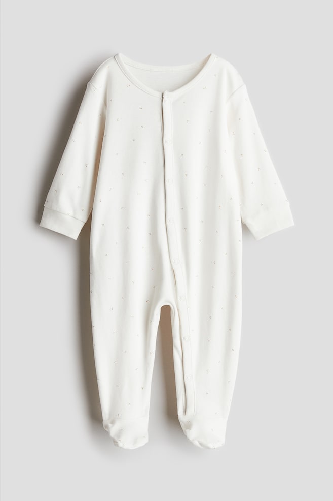 Super soft cotton sleepsuit - Cream/Patterned/Light beige - 1