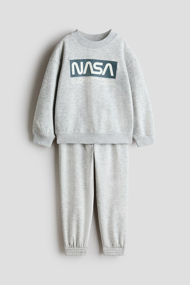 2-Piece Printed Sweatshirt and Joggers Set - Gray melange/NASA/Dark red/Sport/Dark turquoise/T. rex - 1