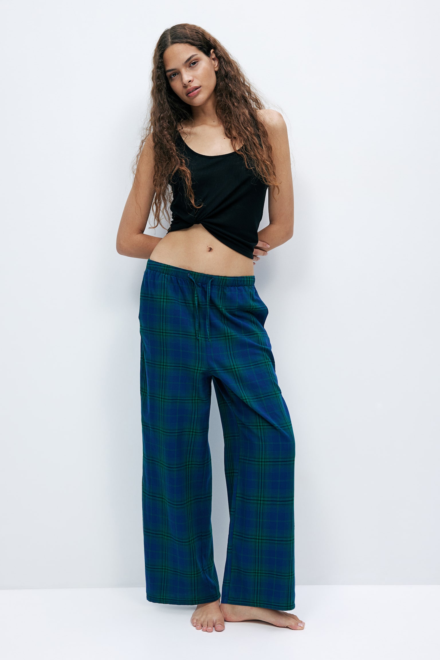 Cotton flannel pyjama bottoms - Dark blue/Checked/Navy blue/Checked/Black/Checked/Red/Checked - 1