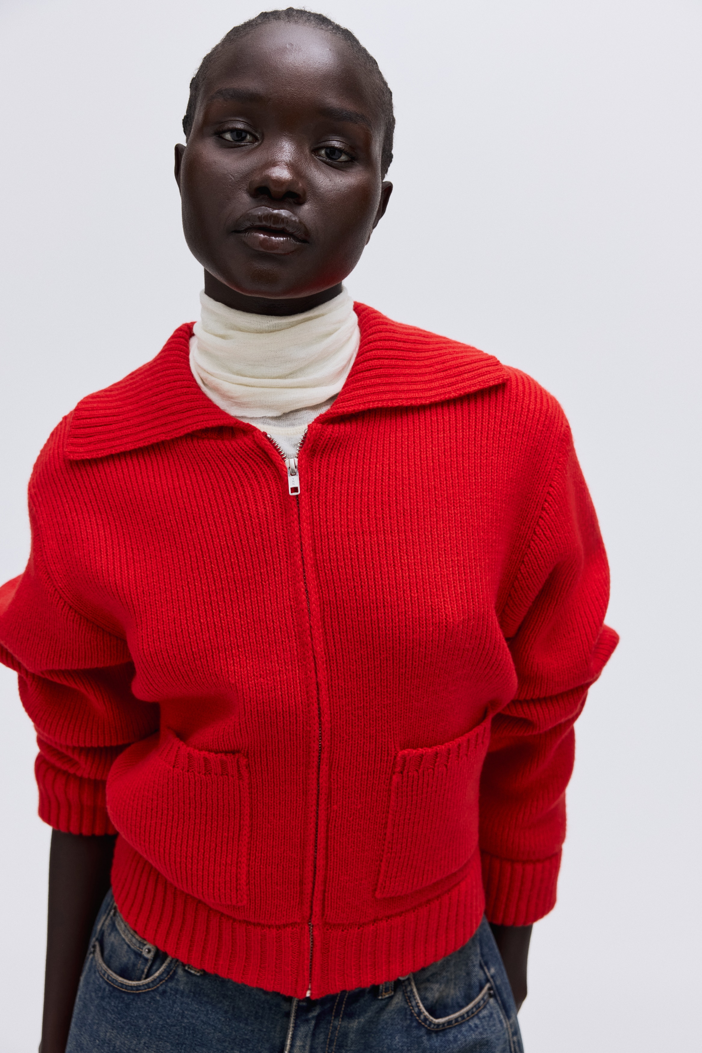 トップス Compact Logo Knit Cardigan red Women's Bright red Cardigan with Zipper | H&M CA