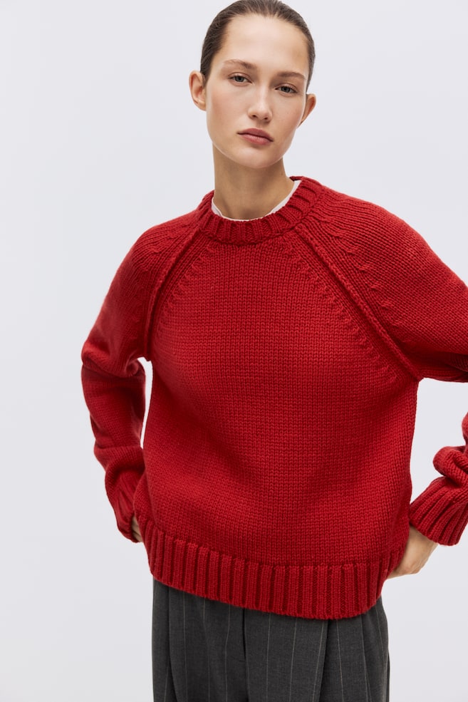 Raglan-sleeved jumper - Red/Beige marl/Cream - 4