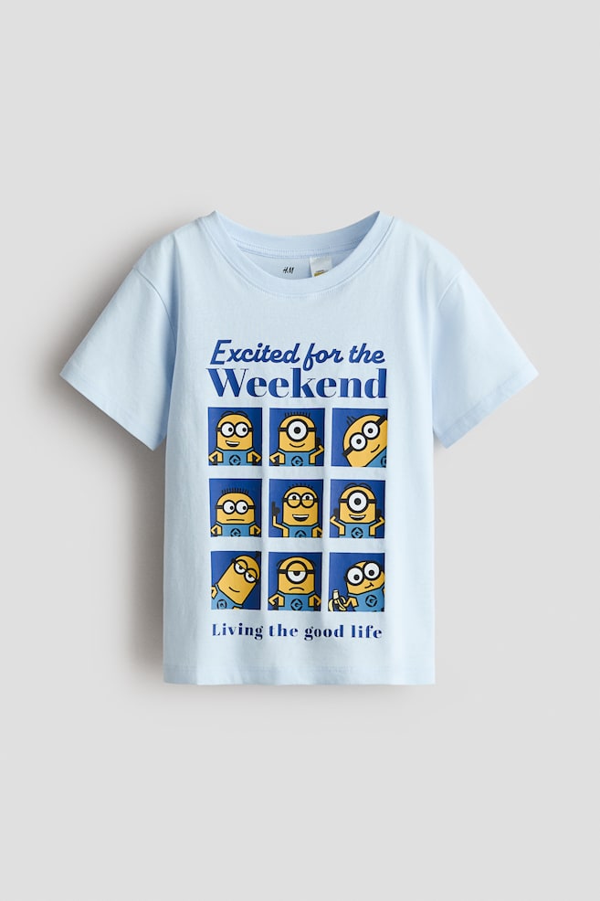 Bawełniany T-shirt z nadrukiem motywu - Jasnoniebieski/Minionki/Biały/Minecraft/Kremowy/Komiksy Marvela/Ciemnoszary/Myszka Miki - 1