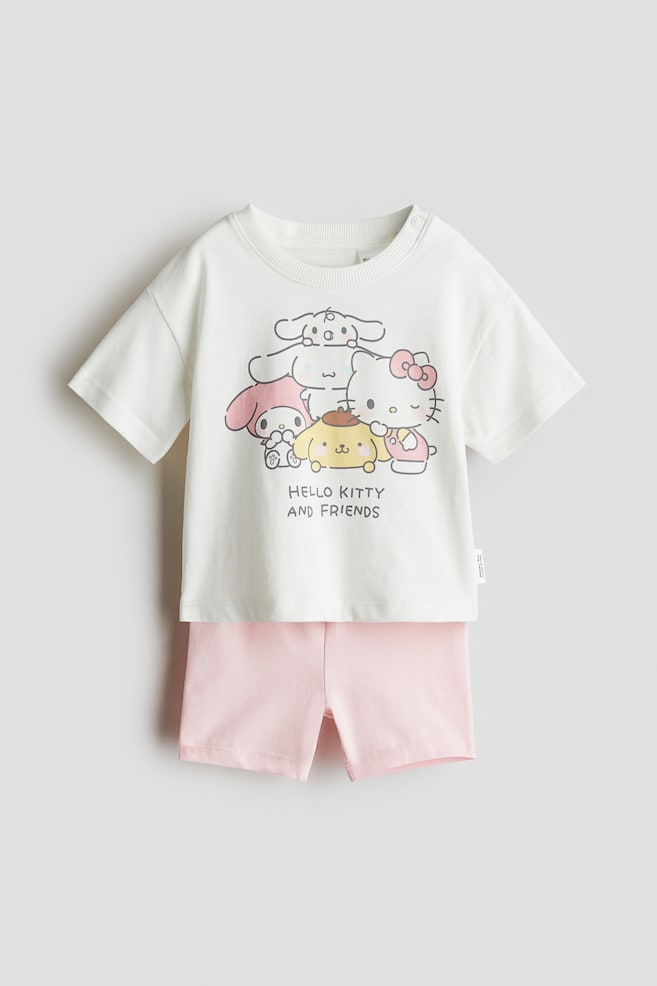 Tweedelige katoenen set met print - Wit/Hello Kitty/Lichtpaars/Cinnamoroll - 1