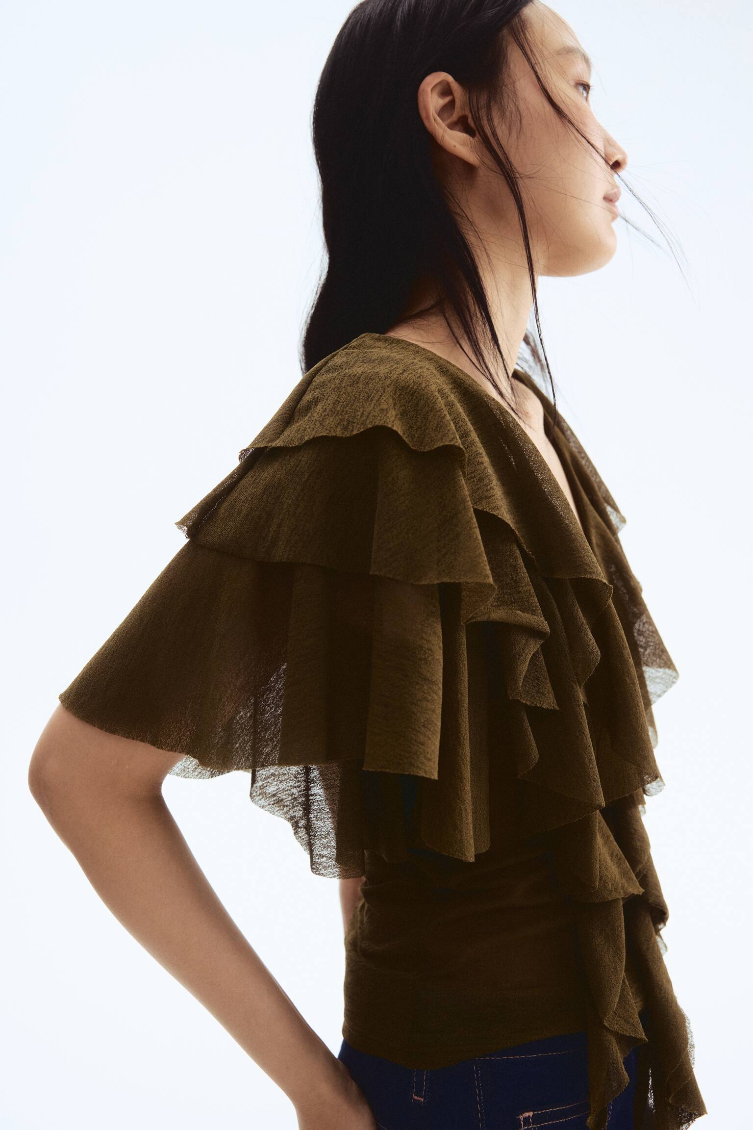 Farbalalı Üst - Koyu haki/Tozlu pembe - 4