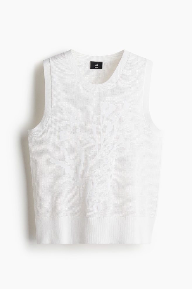 Suéter sin mangas en punto jacquard Slim Fit - Blanco - 1