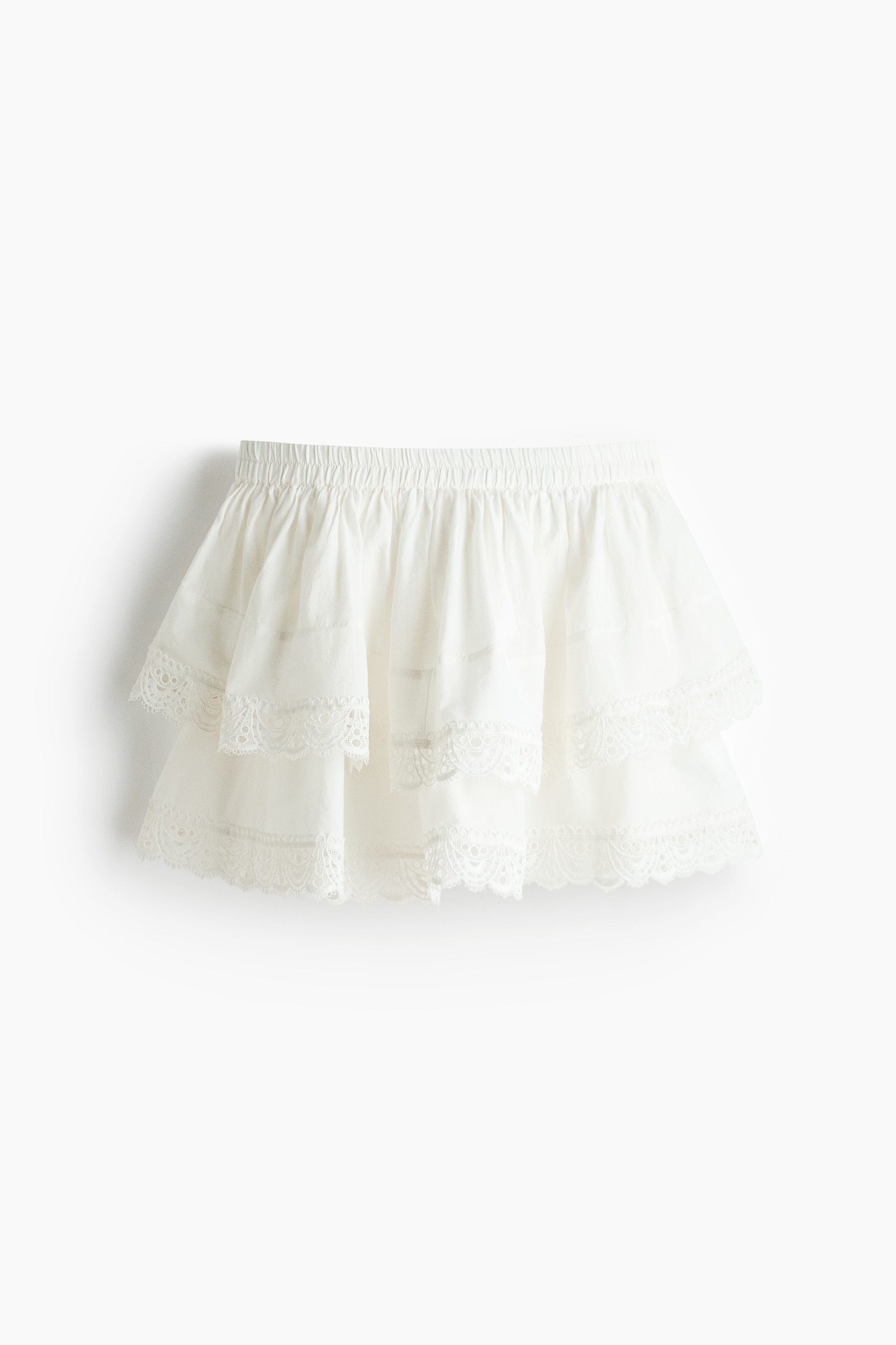 Minifalda de capas con borde de encaje - Marfil