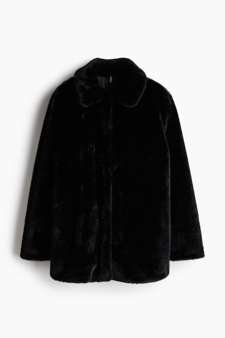 Collar Felljacken H&m H&M Jacke Felljacke Fake Fur Schwarz 34