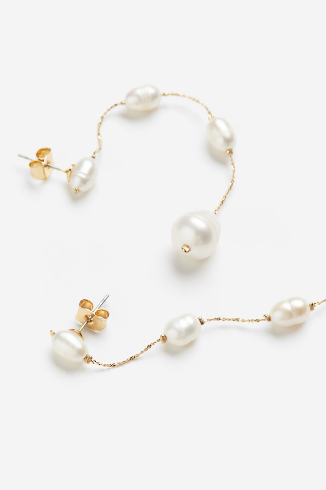 Boucles d'oreilles plaquées or avec perles - Doré/blanc - 3