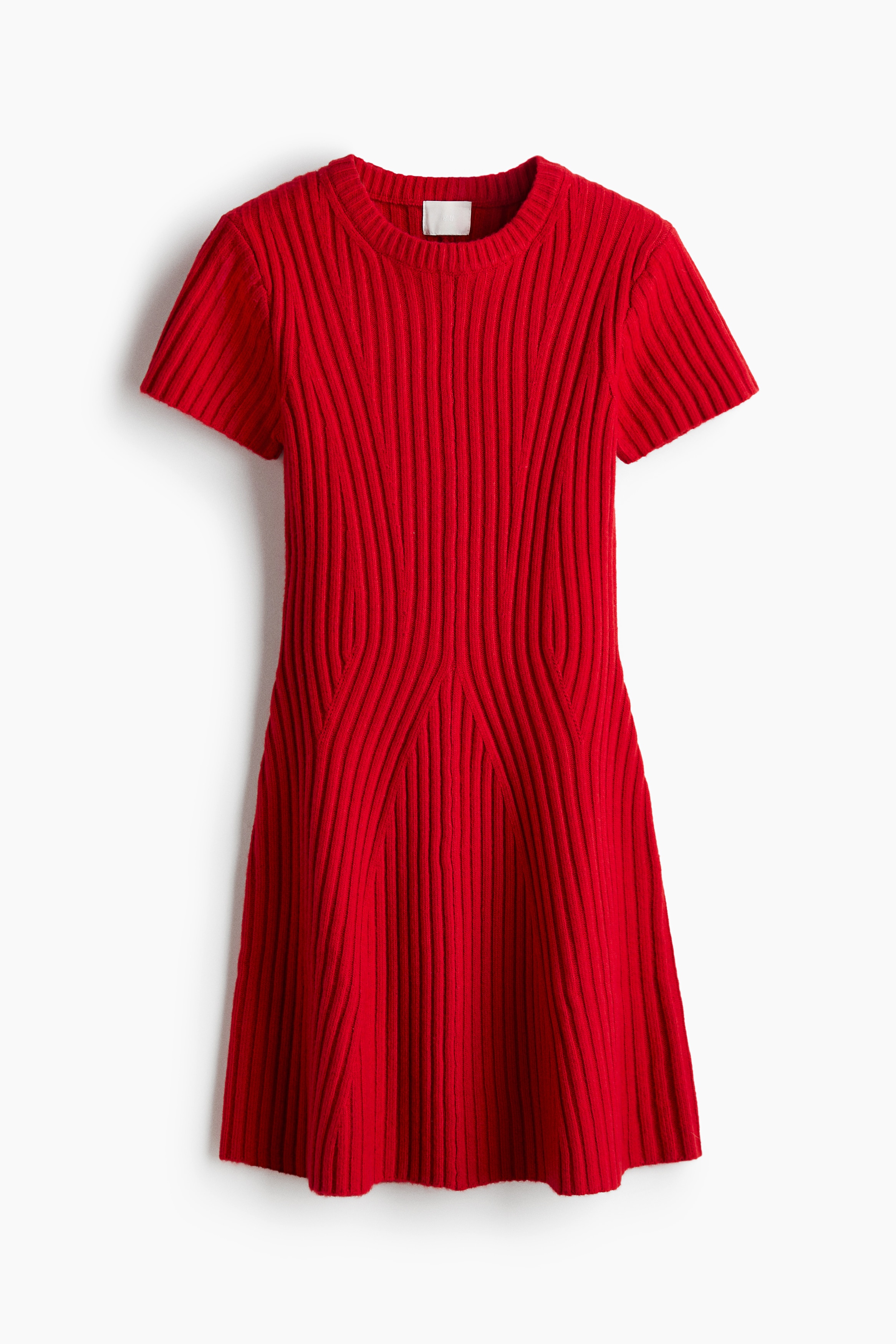 Rochie tricotată reiat - Roșu/Crem/Albastru-aprins