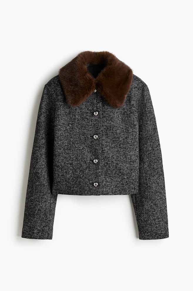 Bouclé Jacket with Collar - Black melange - 1