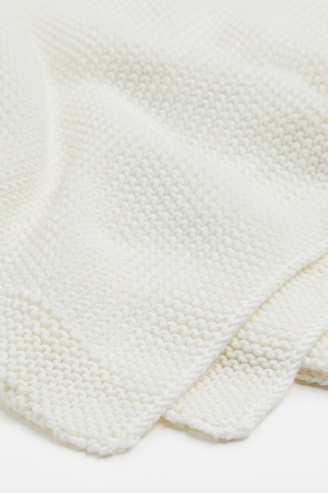 Moss-stitched cotton blanket - White/Light beige - 4