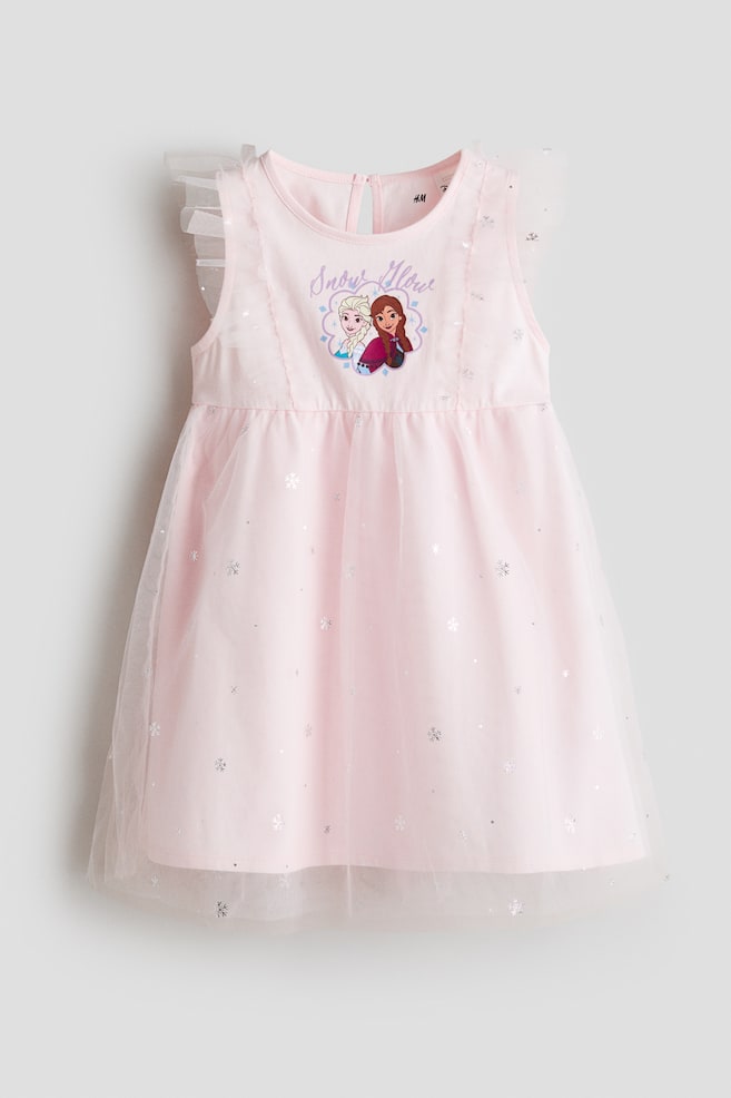 Print-Motif Tulle-Skirt Dress - Light pink/Frozen/Light blue/Frozen - 1