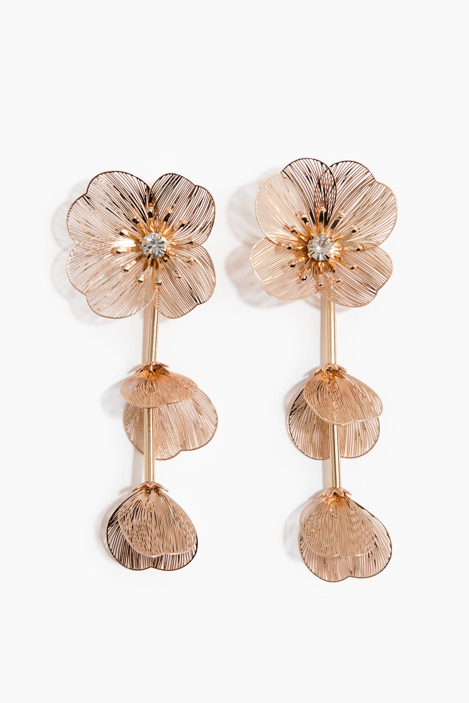 Boucles d'oreilles fleurs avec pendentifs - Doré - 2