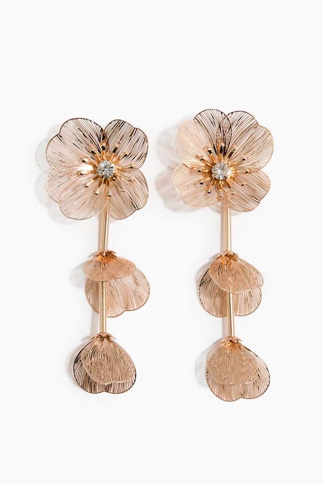 Pendientes de flor con colgantes - Dorado - 1