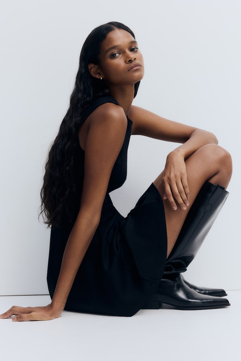 Women's Black Ponte Dress with Flared Skirt | H&M US