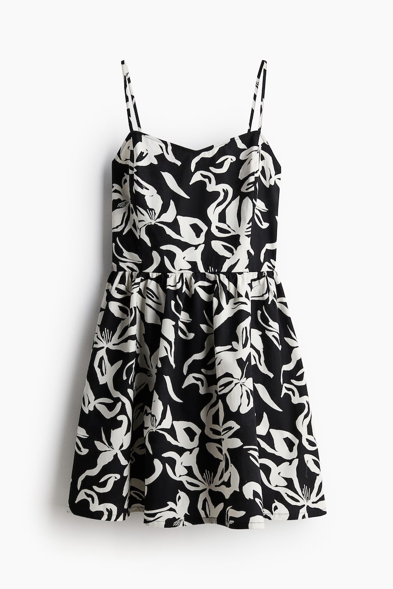 Women's Black/Floral Flared-skirt cotton dress | H&M Women's Black/Floral Flared-skirt cotton dress | H&M