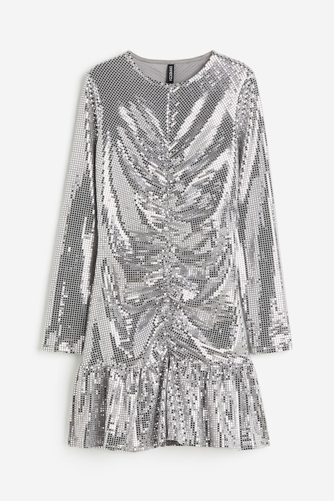 Sequined gathered dress - Silver-coloured/Black - 2