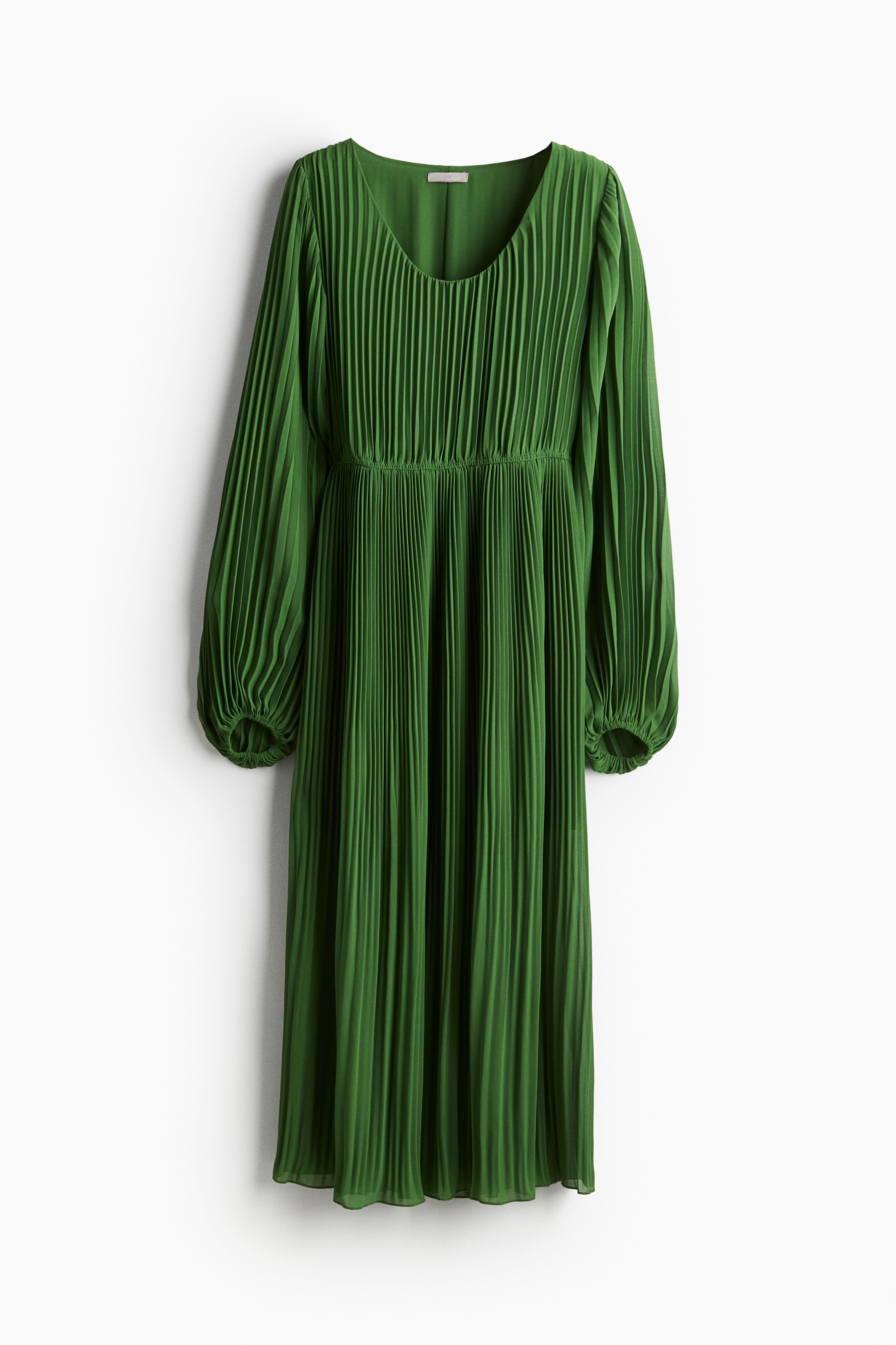 H&m pleated dress green orders