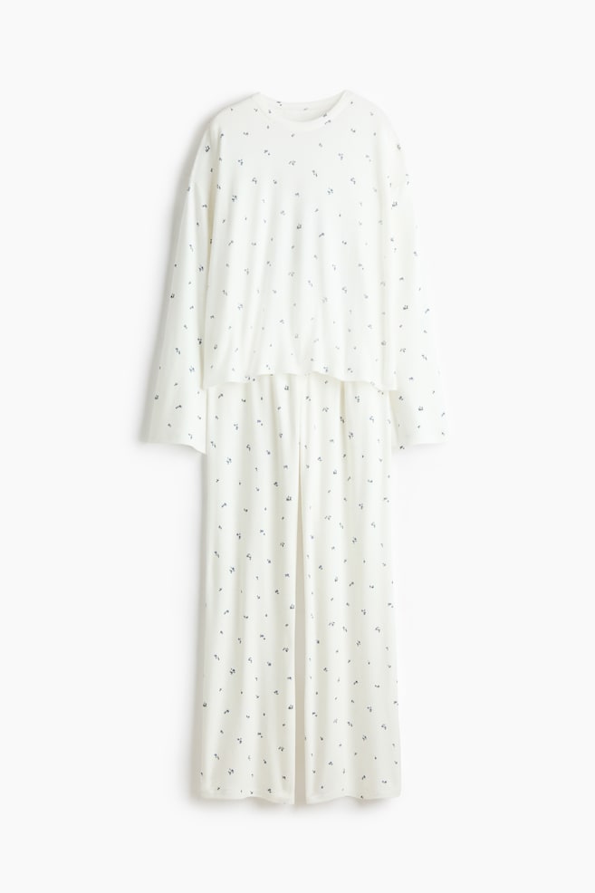 Brushed jersey pyjamas - White/Floral - 1