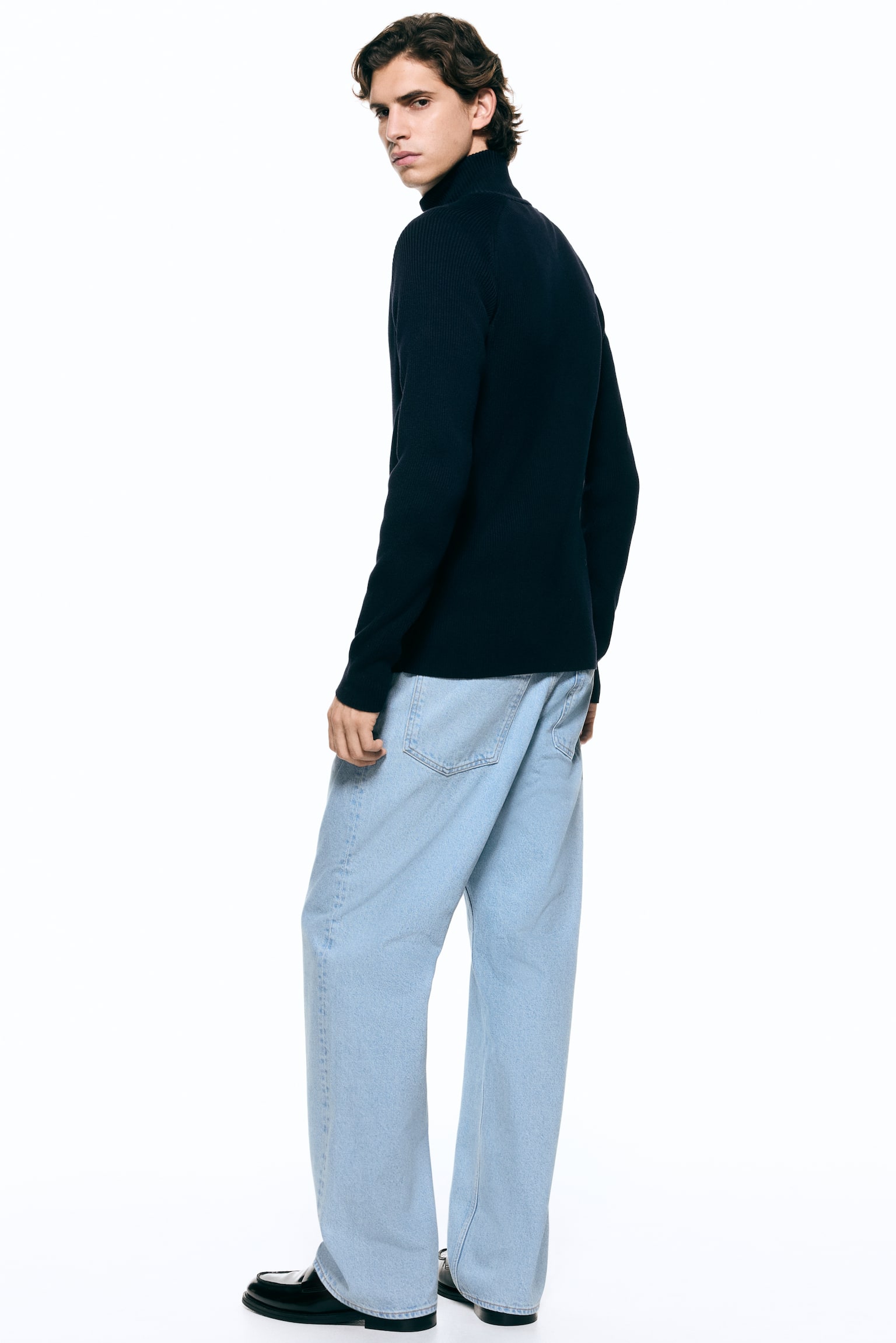 Slim Fit Rib-knit cardigan - Navy blue/White - 6