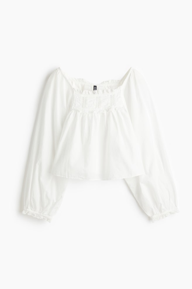 Blouse en coton avec dentelle - Blanc - 1