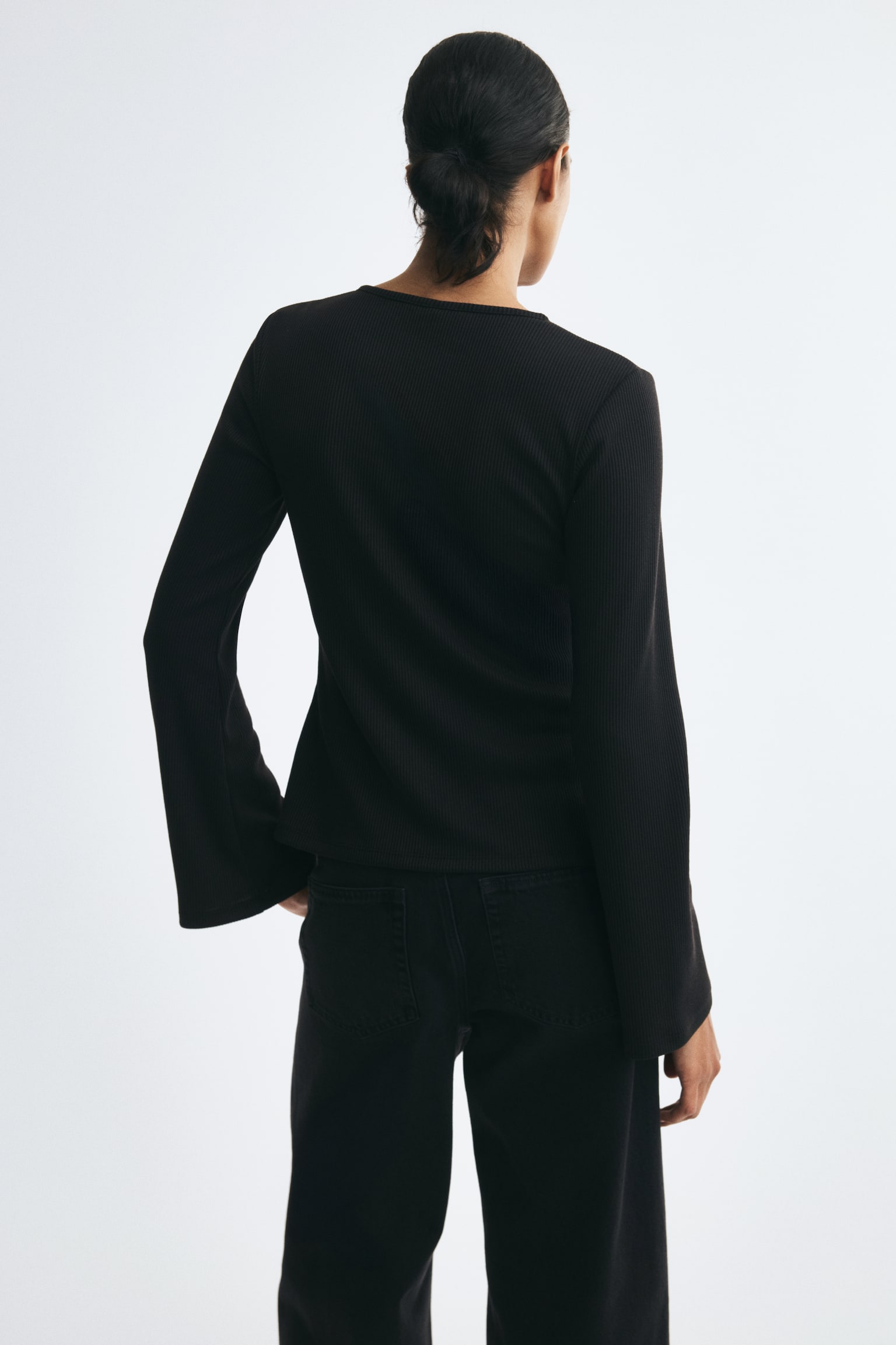 Женский кардиган H&M Fitted Rib-Knit, цвет: Чёрный — фото 5