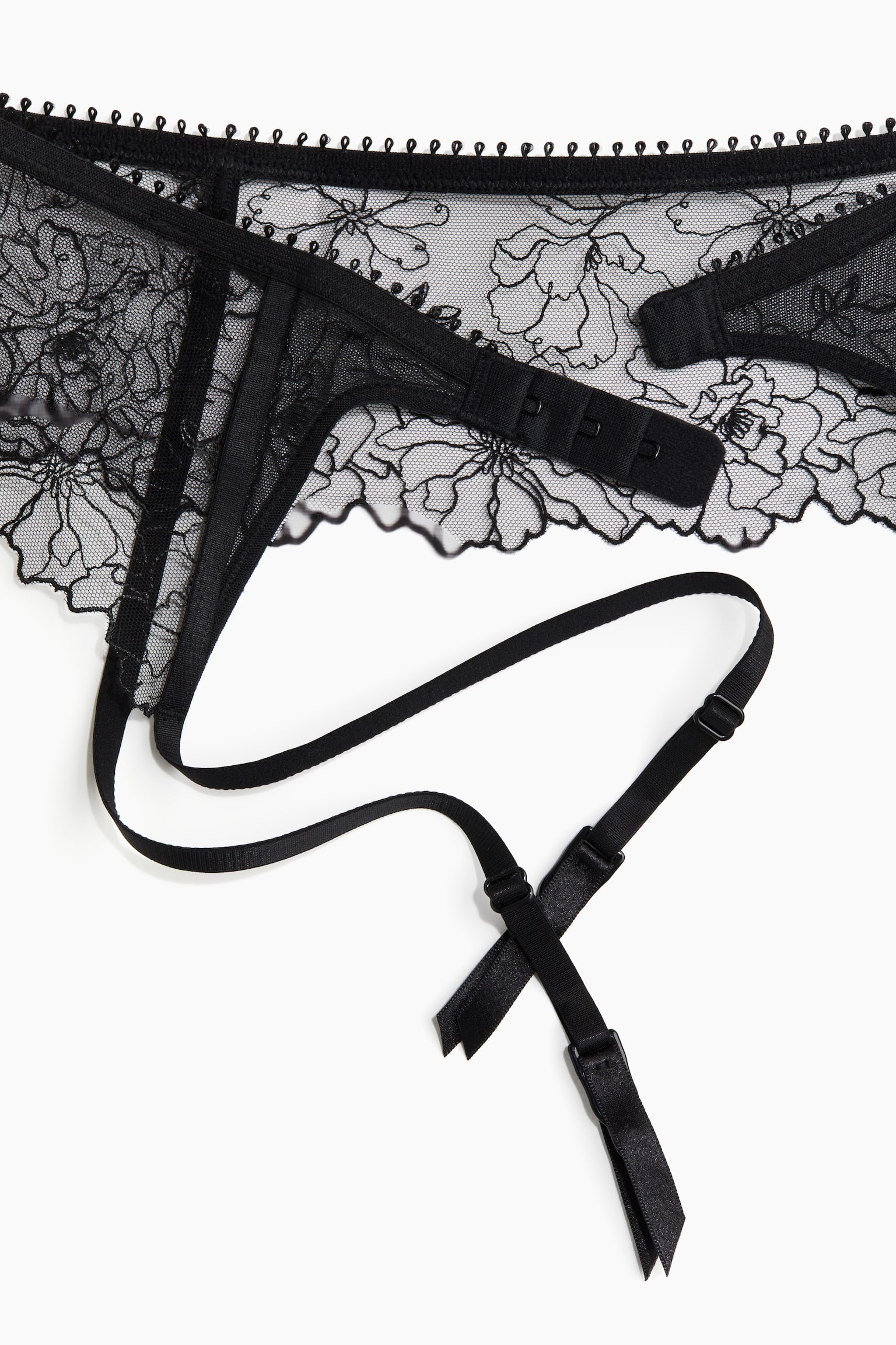 Embroidered Suspender Belt - Black/Pale beige - 3