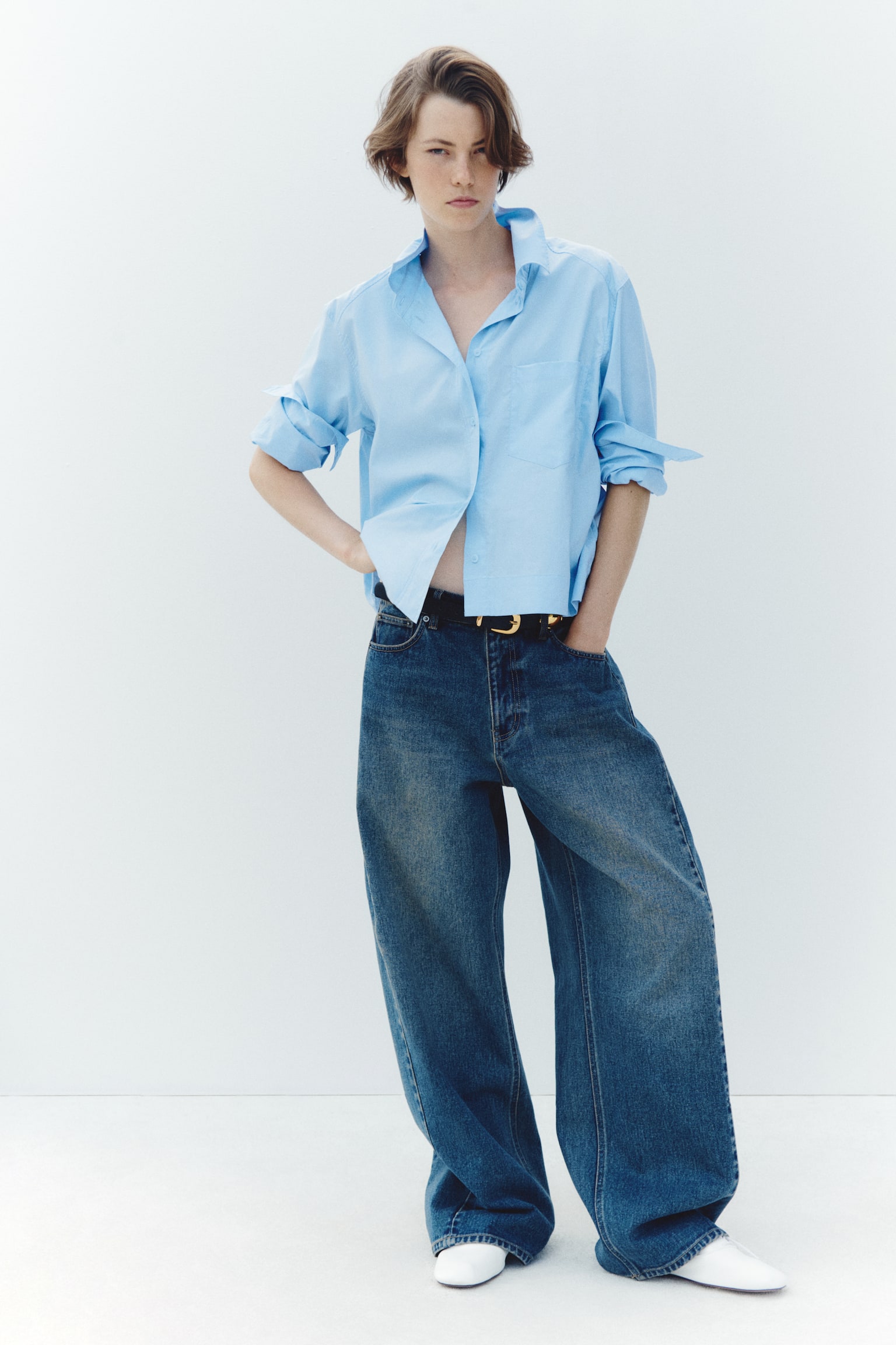 Oversized Poplin Shirt - Light blue/Light pink/pinstriped - 1
