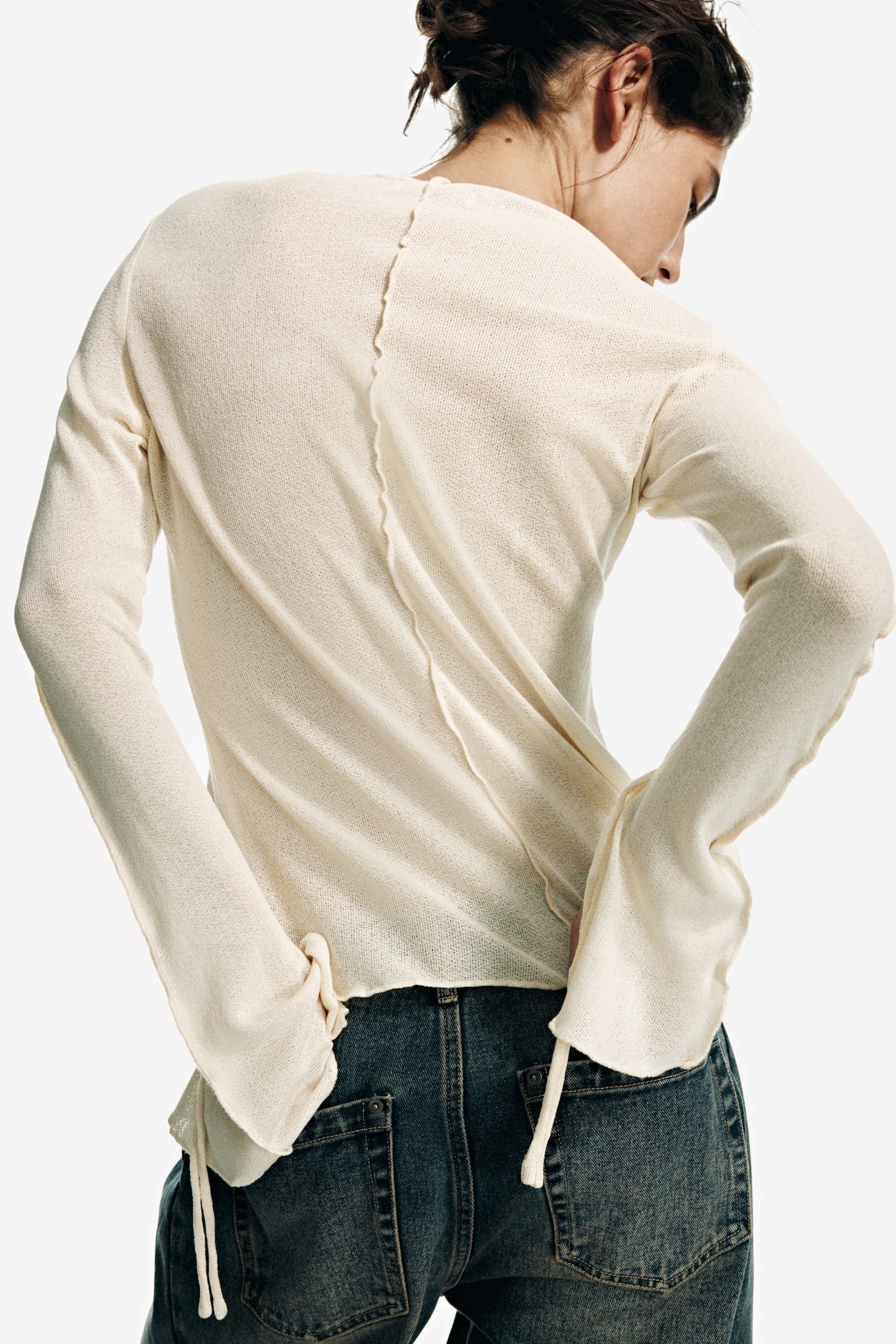 Knitted boat-neck top - Light beige/Black - 6