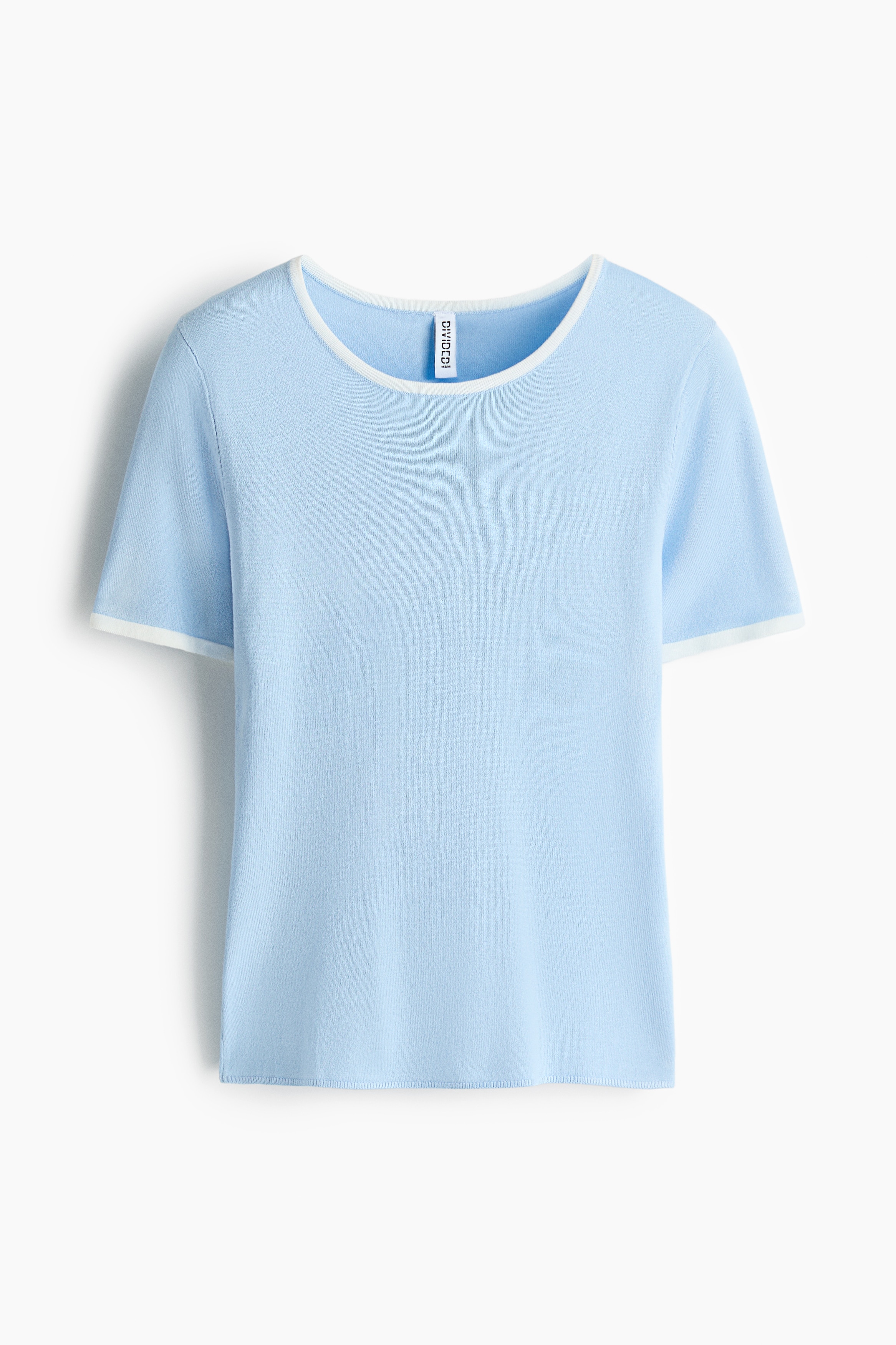 Fine-Knit T-Shirt - Light blue/Black/White/blue striped