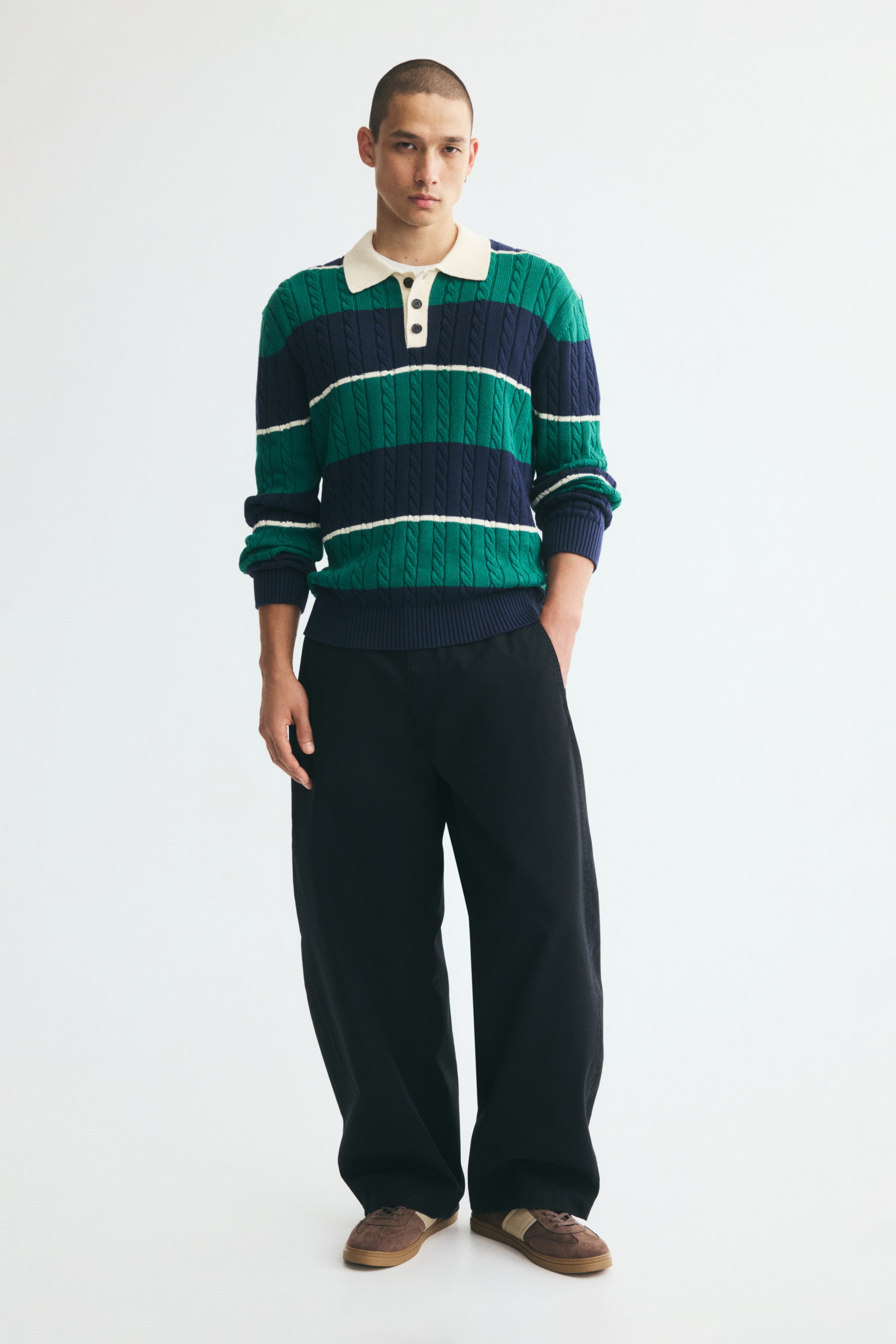 Relaxed-Fit Cable-Knit Polo Shirt