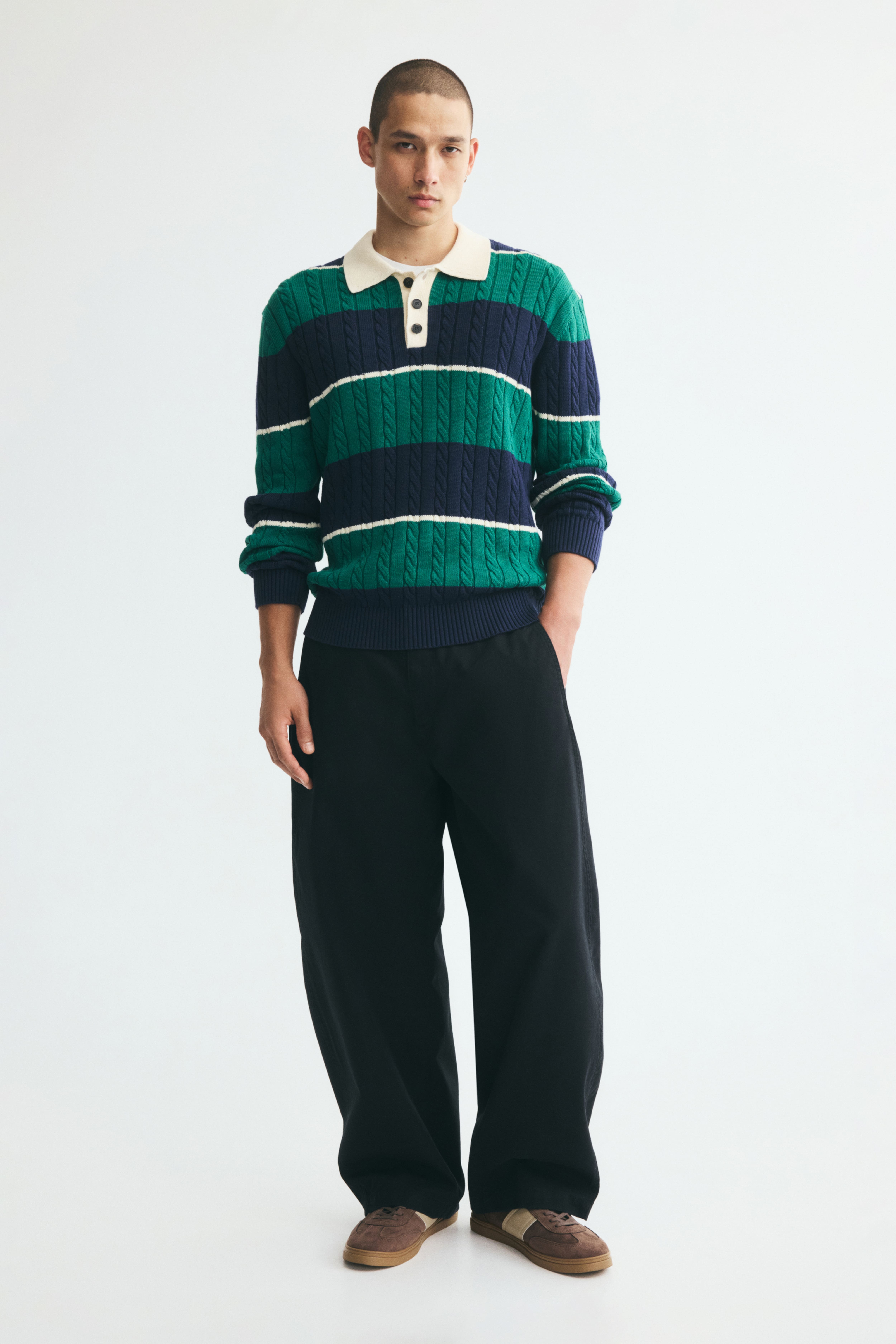 Relaxed-Fit Cable-Knit Polo Shirt