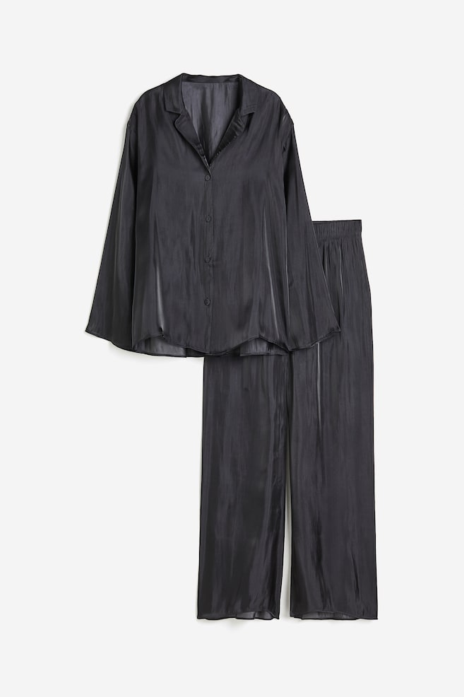 Satin pyjama shirt and bottoms - Dark grey/Dark beige - 2