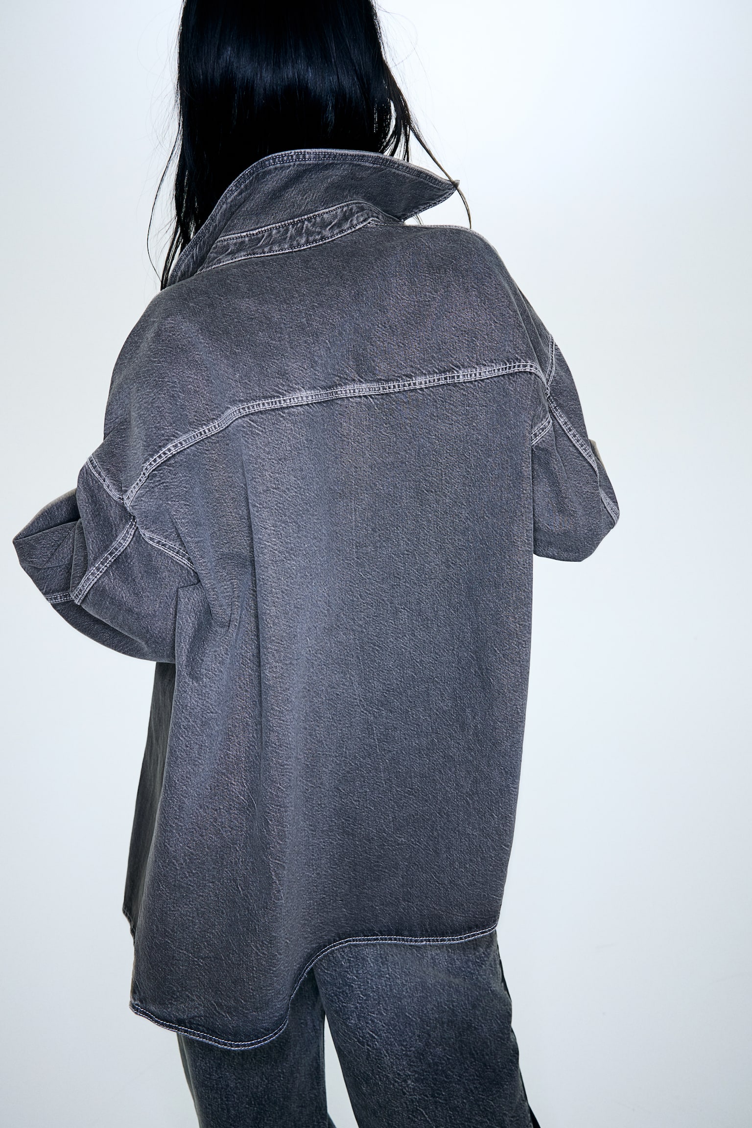 Oversized denim shirt - Dark grey - 5