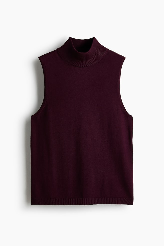 Mock Turtleneck Sweater Vest - Burgundy/Cream/Beige - 1