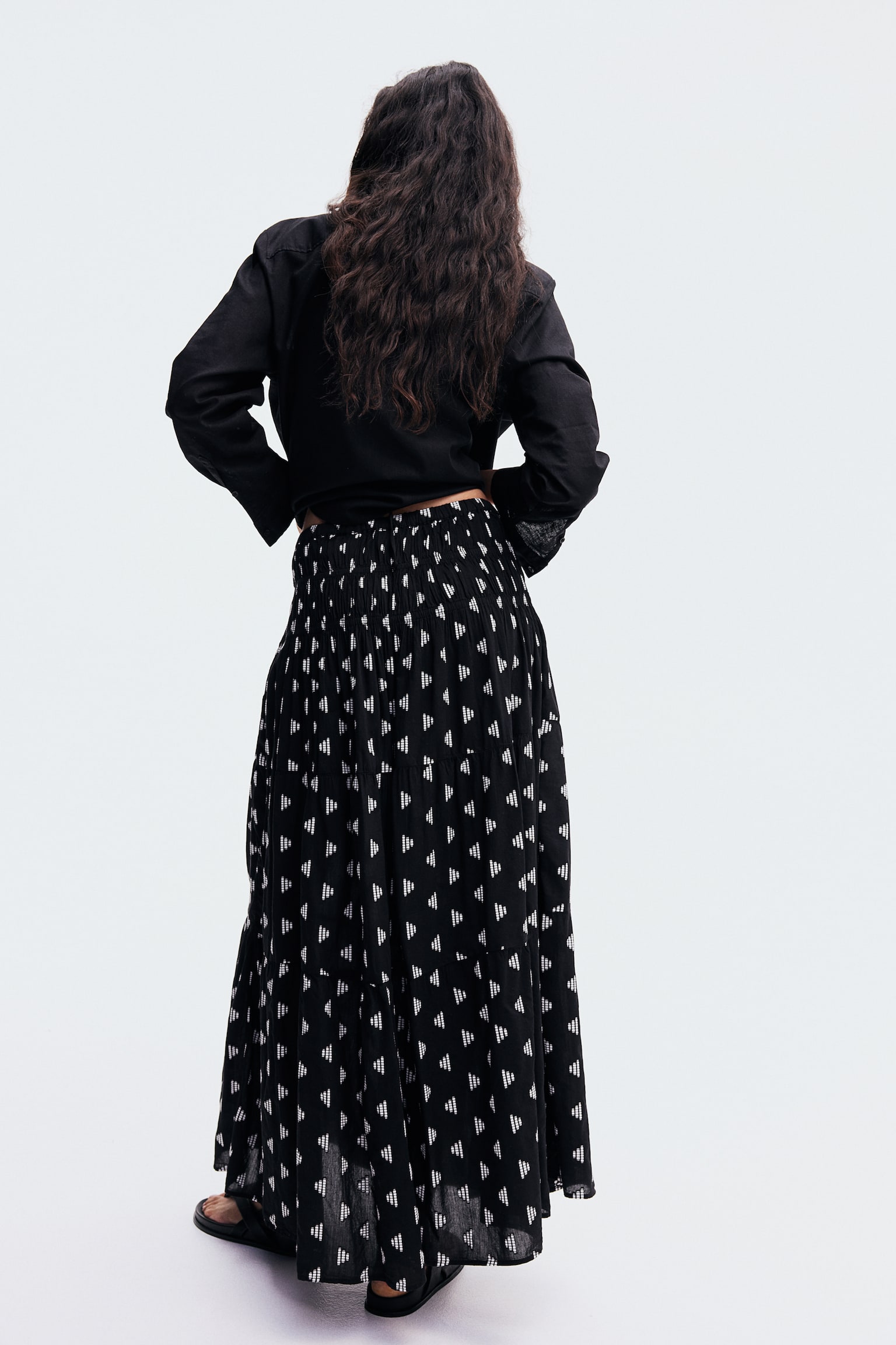 Embroidered Maxi Skirt - Black/White - 5